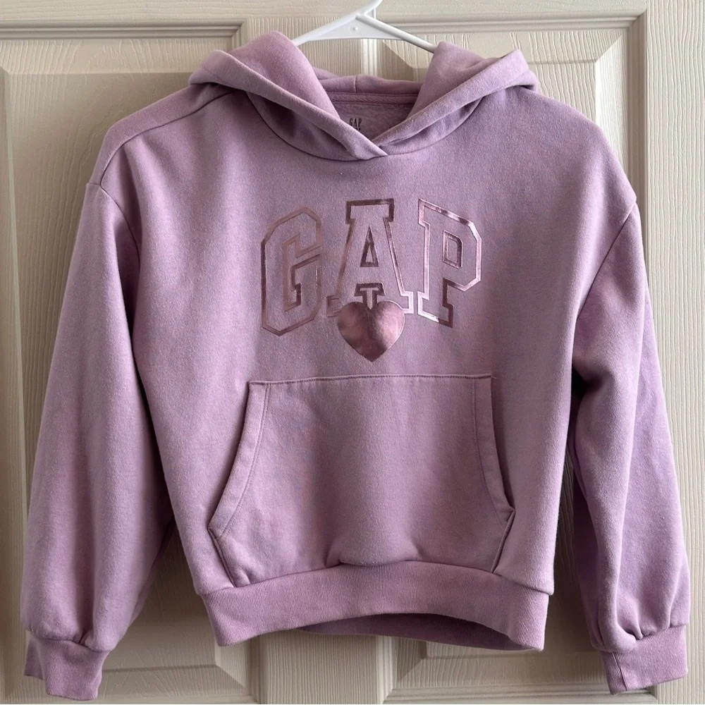 GAP Kids Light Purple Logo Heart Fleece Hoodie Girl’s Size Large 10
